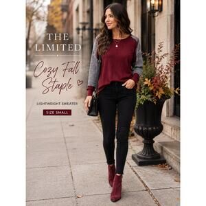 The Limited Burgundy Plaid Contrast Dolman Sleeve Lightweight Sweater Size Small